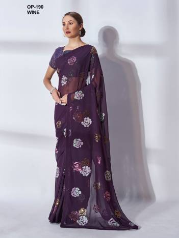 D.NO. OP 190 WINE BY LAXMINAM GEORGETTE SAREE WHOLESALER IN INDIA